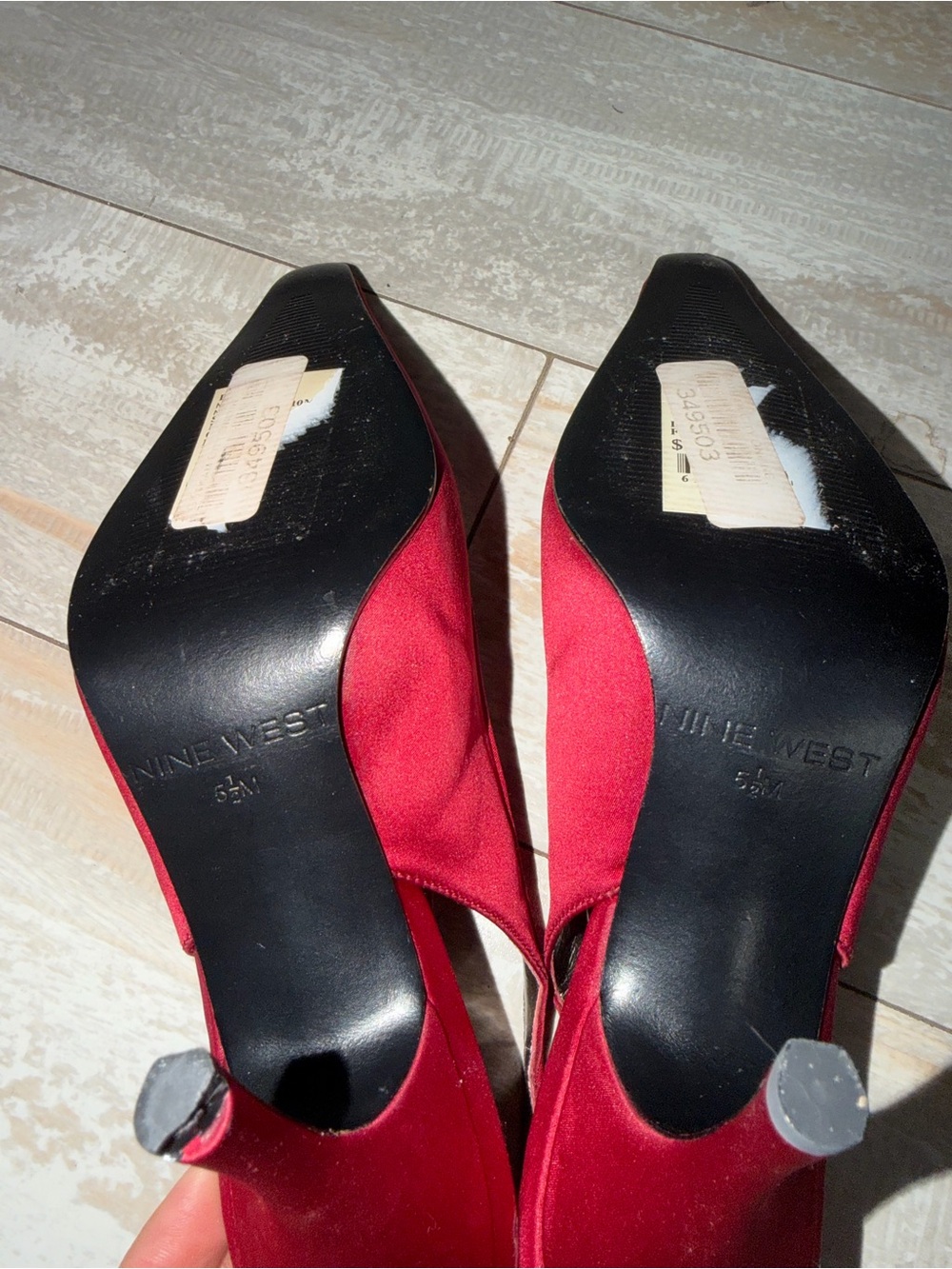 Nine West Crimson Satin Slingback Pumps with Rhinestone Buckles - Picture 5 of 5